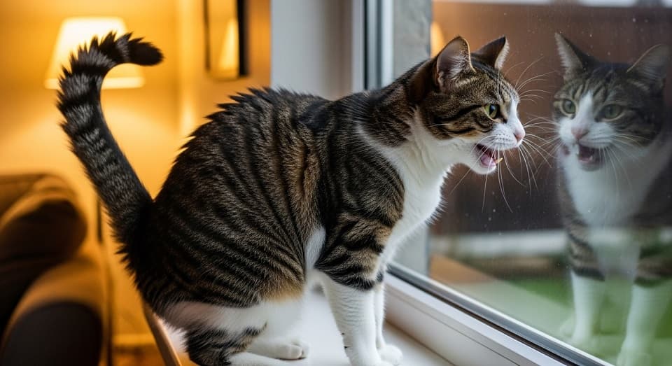 家猫が野良猫を呼ぶように鳴くのは喧嘩?会話?